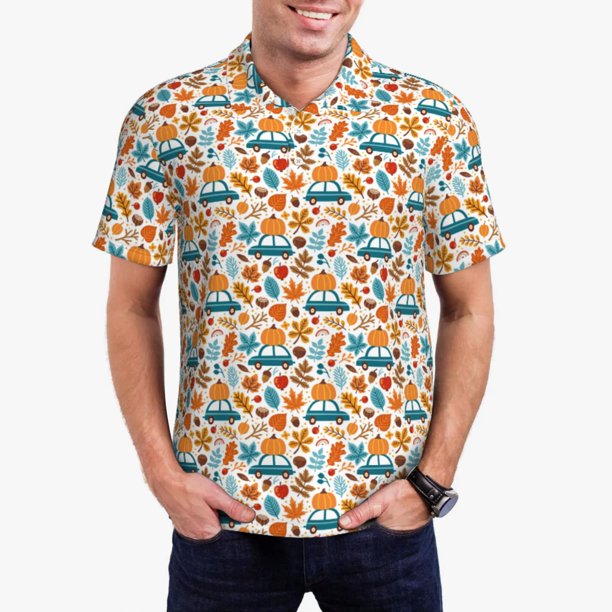 Balery Falling Pumpkins On Car Camisa Polo de Hombre con Estampado, de Manga Corta y Tejido Medio, Camisa Tipo Golf Polo-Small