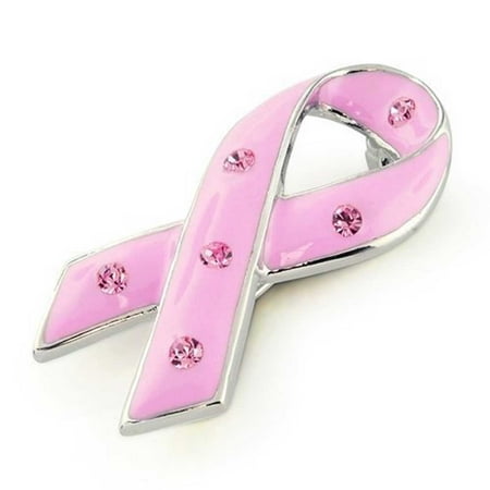 Enamel Womens Pins - Pink Ribbon Breast Cancer Survivor Brooch Pin For Women Pink Crystal Enamel Silver Plated Brass
