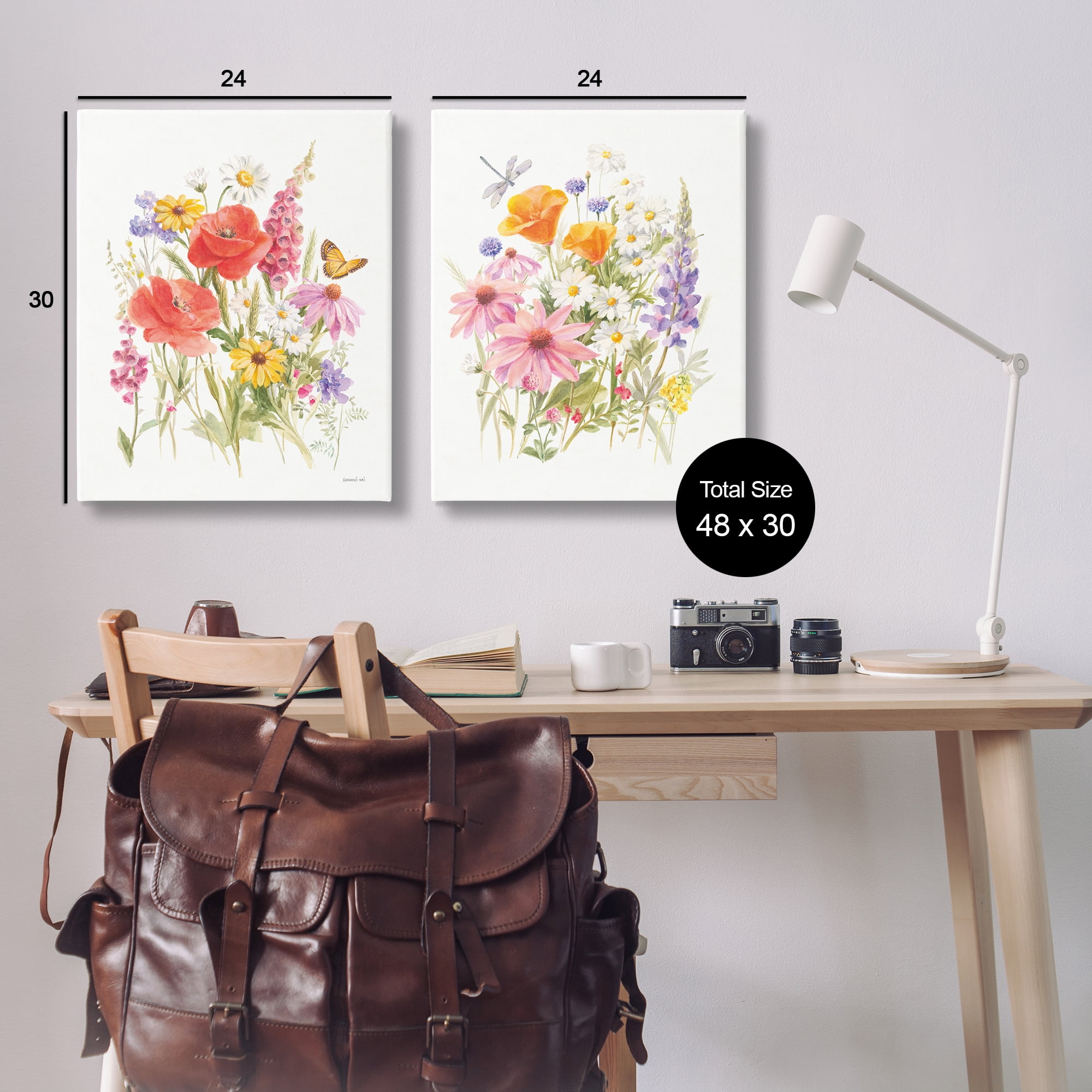Stupell Industries Wildflowers in Bloom Insects Plants & Flowers Painting Wrapped Canvas Art Print Wall Art, 24 x 30, Set of 2