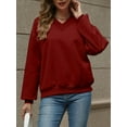 thumbnail image 5 of Womens Oversized V Neck Sweatshirt Fleece Long Sleeve Hoodies Pullover Comfy Top Outfits Wine Red XXL, 5 of 9