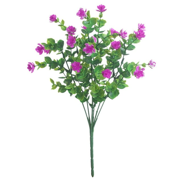 Ramo de rosas artificiales con hojas de eucalipto, plantas verdes de plástico Rosa roja