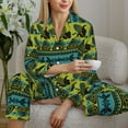 thumbnail image 6 of Picia Teal Vintage Corn Pattern Pattern Women’s Long-Sleeve Sleepwear Set - Soft 2-Piece Loungewear with Pockets, Comfy PJs for Relaxing Nights-Large, 6 of 7