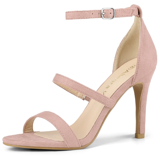 Sandalias De Tacón Alto Con Tirantes Triples Y Punta Abierta Para Mujer Rosa Polvo 40