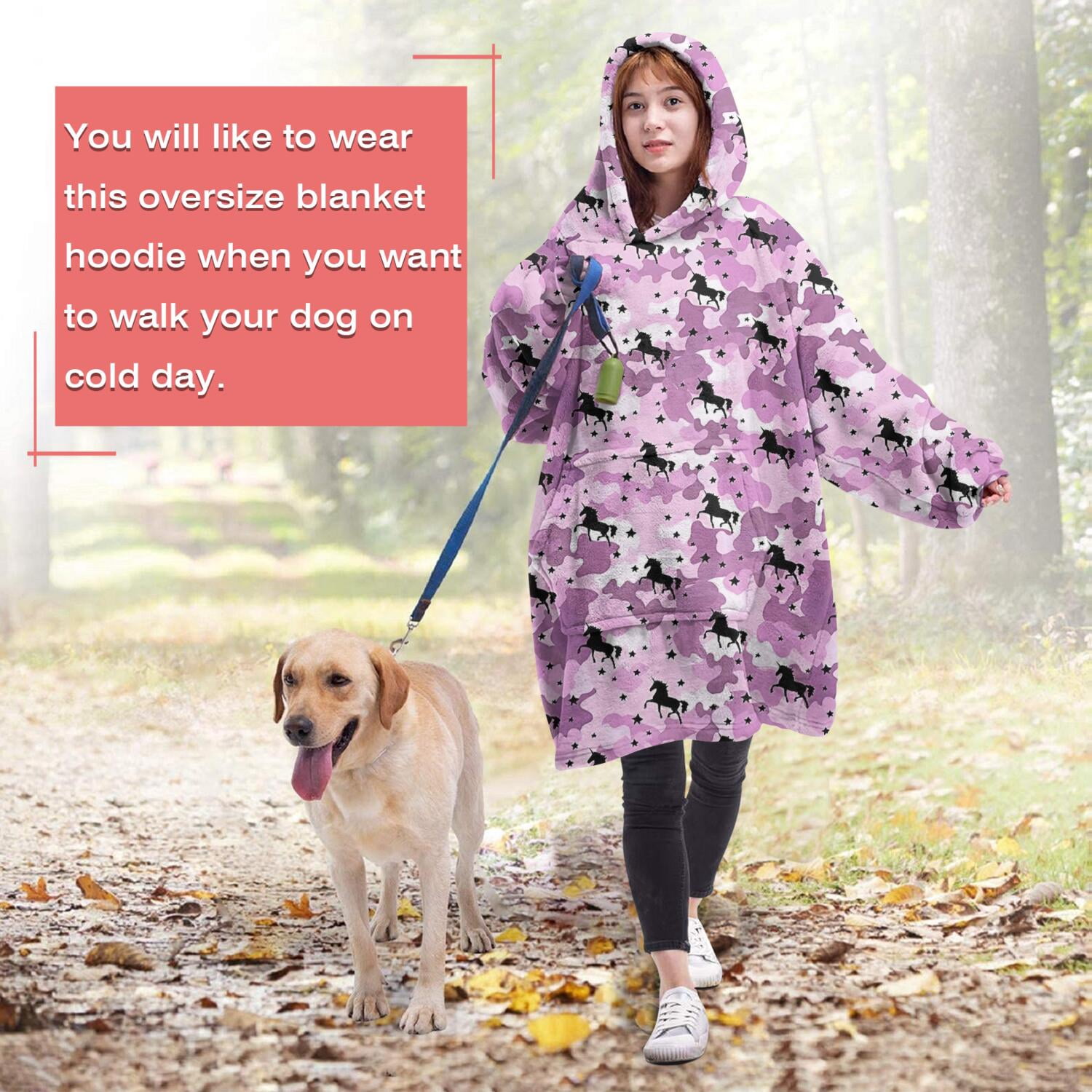 Wearable Oversized Blanket,Pink Cartoon Horse Star Pattern Wearable Blanket Hoodie for Adults,Cozy Hooded Blankets with Super Pockets,Super Warm Fuzzy Pullover for Women & Men