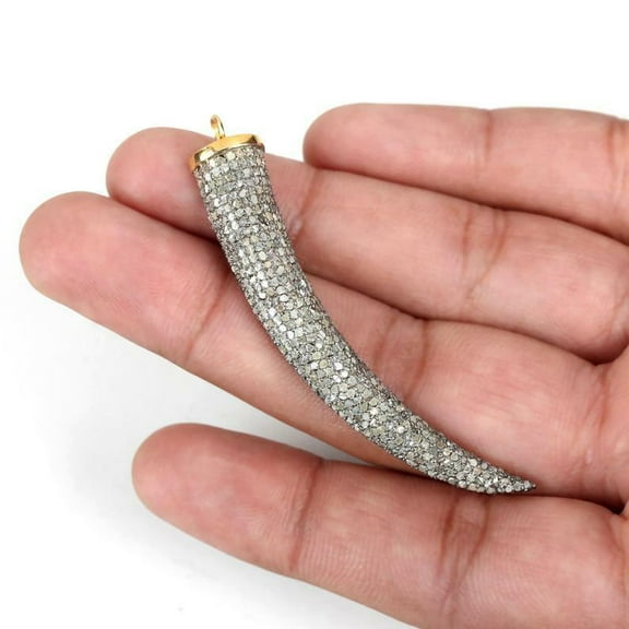 Pave Diamond Tiger Tooth Pendant 925 Silver Diamond Findings For Christmas Gift.