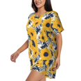 thumbnail image 2 of Kdxio Blue Striped Sunflower Print Pajamas Sets for Women Short-Sleeved Pjs with Lounge Shorts Two Piece Sleepwear S-4XL, 2 of 5
