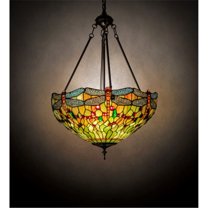 Meyda Lighting 20" Wide Tiffany Hanginghead Dragonfly Inverted Pendant
