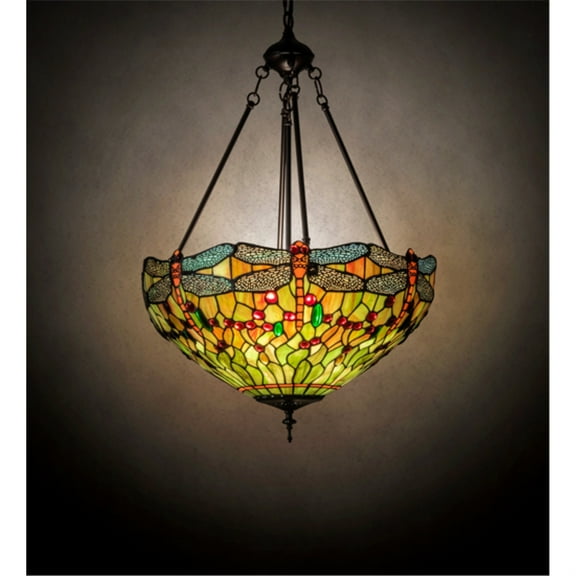 Meyda Lighting 20" Wide Tiffany Hanginghead Dragonfly Inverted Pendant