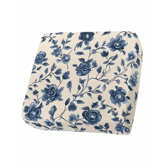 Navy Blue Floral Couch Cushion Covers Stretch, Washable Sofa Seat Covers Individual Seat Cushion Sofa Slipcovers Spring Vintage Blossom Botanical Couch Cover Furniture Protector S-1PCS