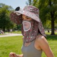 thumbnail image 4 of UV Protection Wide Brim Sun Hat with Detachable USB Rechargeable Cooling Fan, Floral Neck Flap Fishing Bucket Hat, Breathable Mesh Outdoor Sun Cap for Beach, Gardening, Cycling, 4 of 6