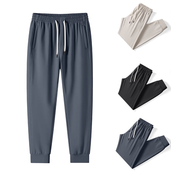 Men's Solid Color Elastic Waist Drawstring Joggers, Cuffed Ankle Jogger Pants, Lightweight Breathable Comfortable Sweatpants for Running Gym Workout Casual Daily, | AKLJWH,Black L