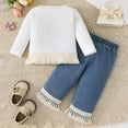 thumbnail image 6 of Bysome Toddler Girls Outfit Set Adorable Floral Long Sleeve Top With Denim Fringe Pants 2 Piece Baby Cute Casual Playwear Long Sleeve Crew Neck Girl 2 Pieces Clothes Set White Size 9-12 Months, 6 of 9