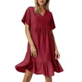 thumbnail image 1 of Vestido de verano holgado para mujer: manga corta, cintura ajustada, fluido, tallas S-XXXL, 1 of 4