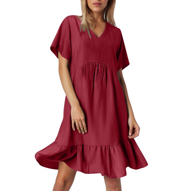 Vestido de verano holgado para mujer: manga corta, cintura ajustada, fluido, tallas S-XXXL