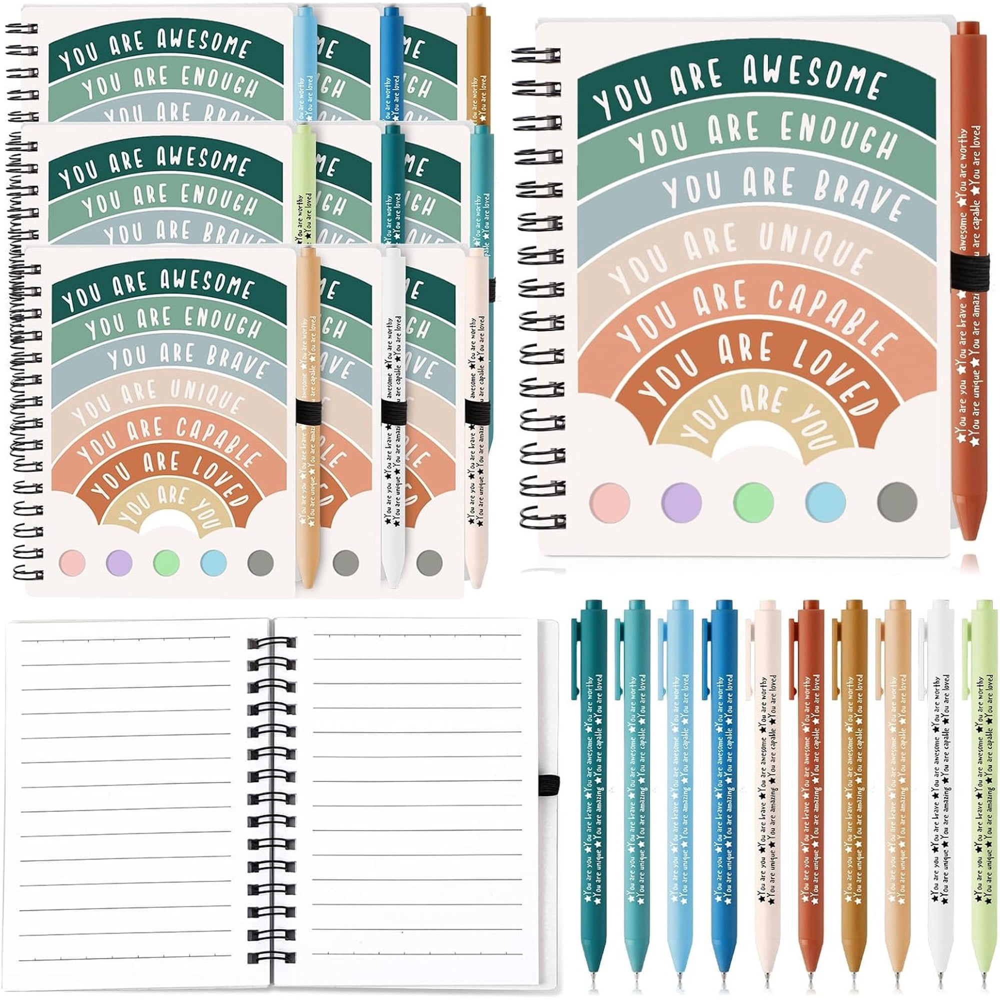 20 count Mental Gifts for Women Men Self Care Items Bulk Include 10 Mental Notebooks with Sticky Note 10 Positive Pens Affirmation Journals Gifts for Coworker Student