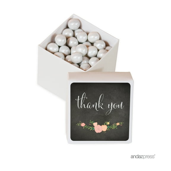 Chalkboard Floral Square Party Favor Boxes, Thank You with Bow, 20-Pack