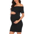 thumbnail image 1 of Vestidos de maternidad con hombros descubiertos, manga corta, color puro, suaves, cómodos, de moda, ajustados, vestidos de mujer para uso diario, negro M, 1 of 6