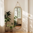 thumbnail image 3 of BEAUTYPEAK 48" x 16" Full Length Mirror Oval Hanging Wall Mirror with Leather Strap,Gold, 3 of 15