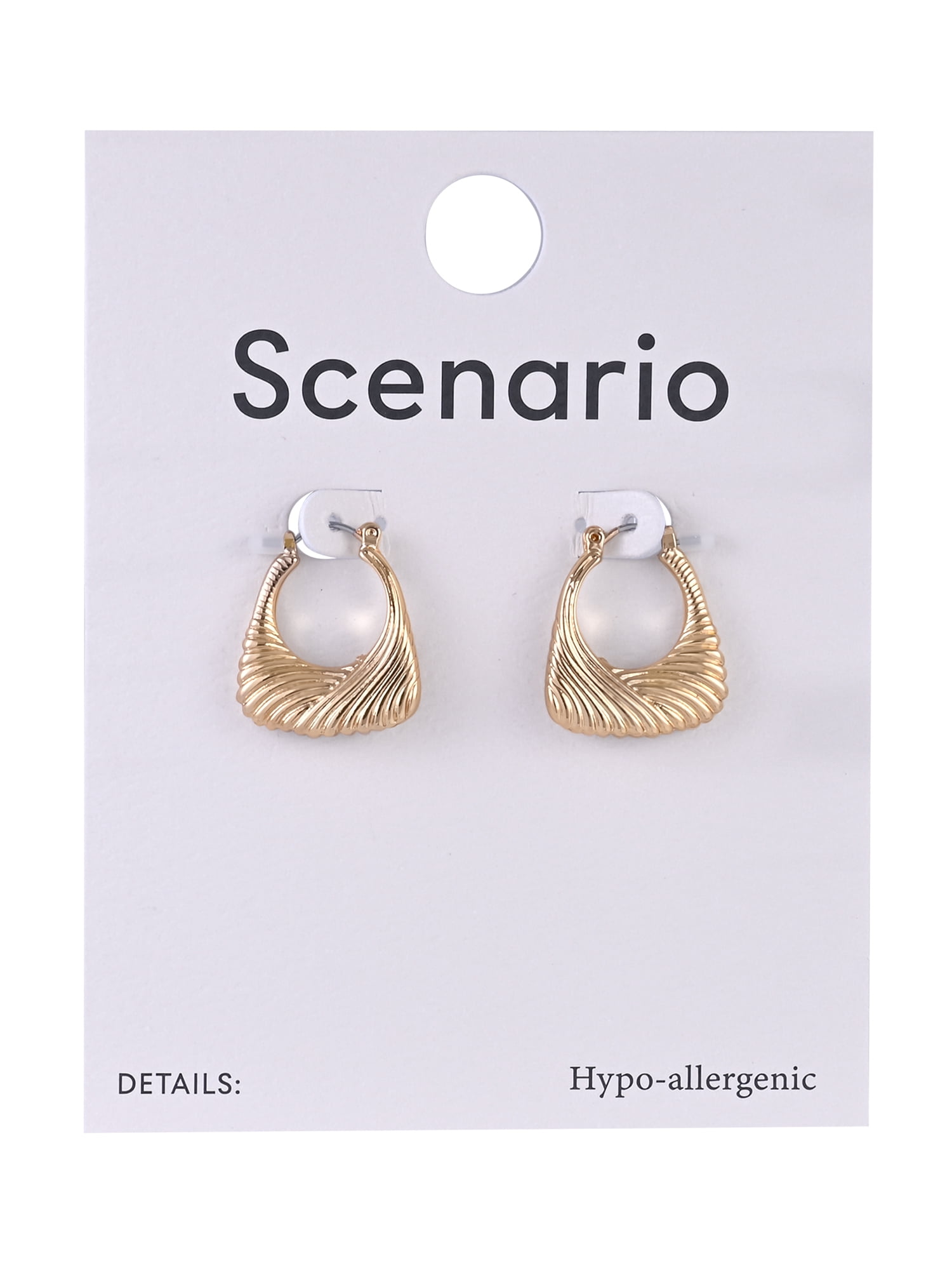 Scenario Women's Gold‑Tone Ribbed Texture Hoop Earrings