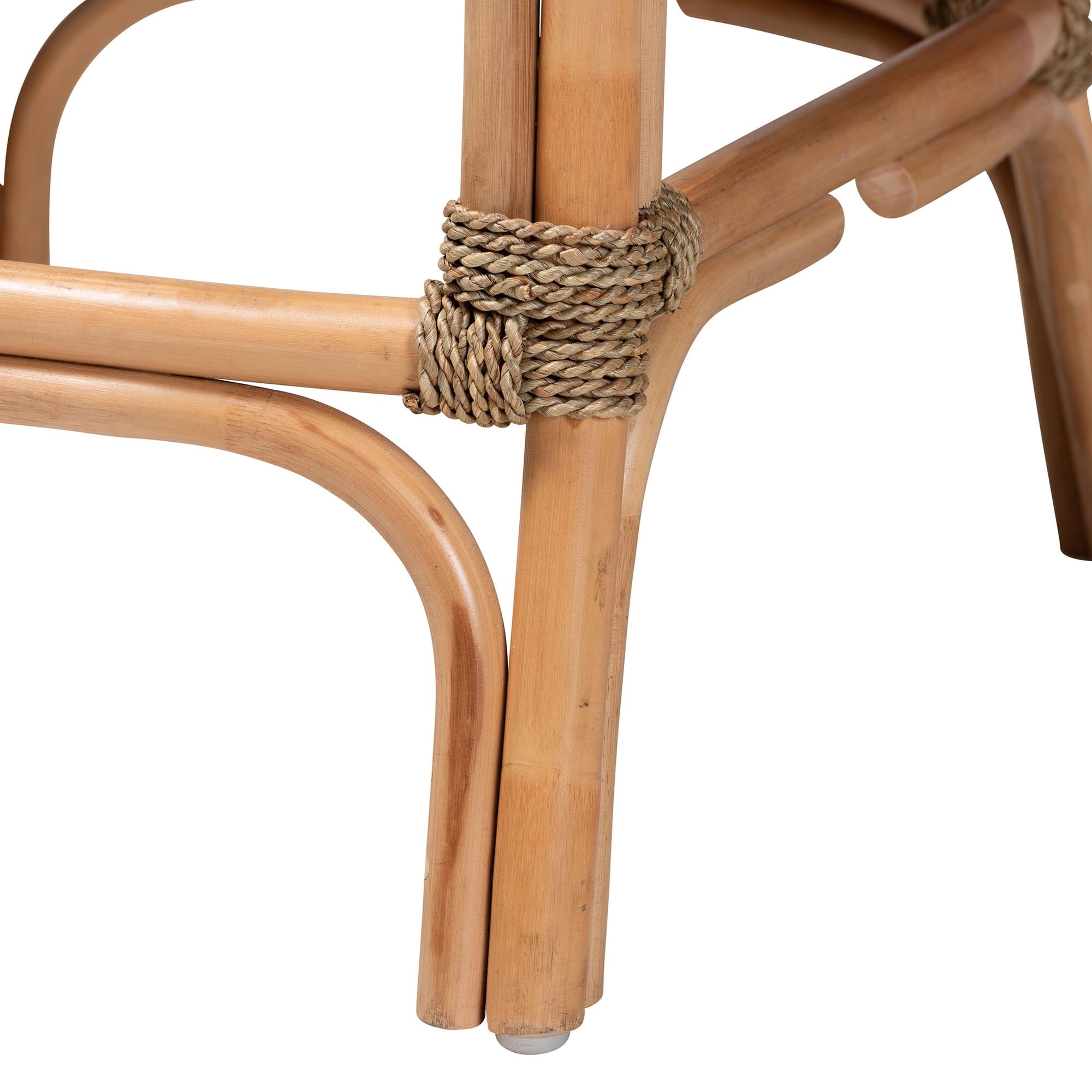 bali & pari Kyle Rattan, Mahogany wood and Seagrass BOHO Counter Stool, Natural Brown