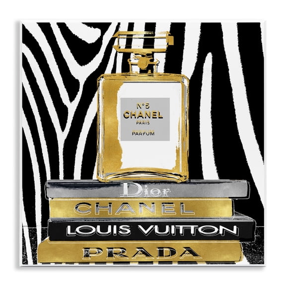 Stupell Industries Glam Fragrance Fashion Book Stack Black Zebra Print Beauty & Fashion Painting Unframed Art Print Wall Art, 12 x 12