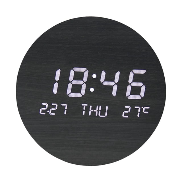 Reloj de pared digital de 7,5" con calendario y temperatura, pantalla LED grande de 12/24 h, sin batería Negro