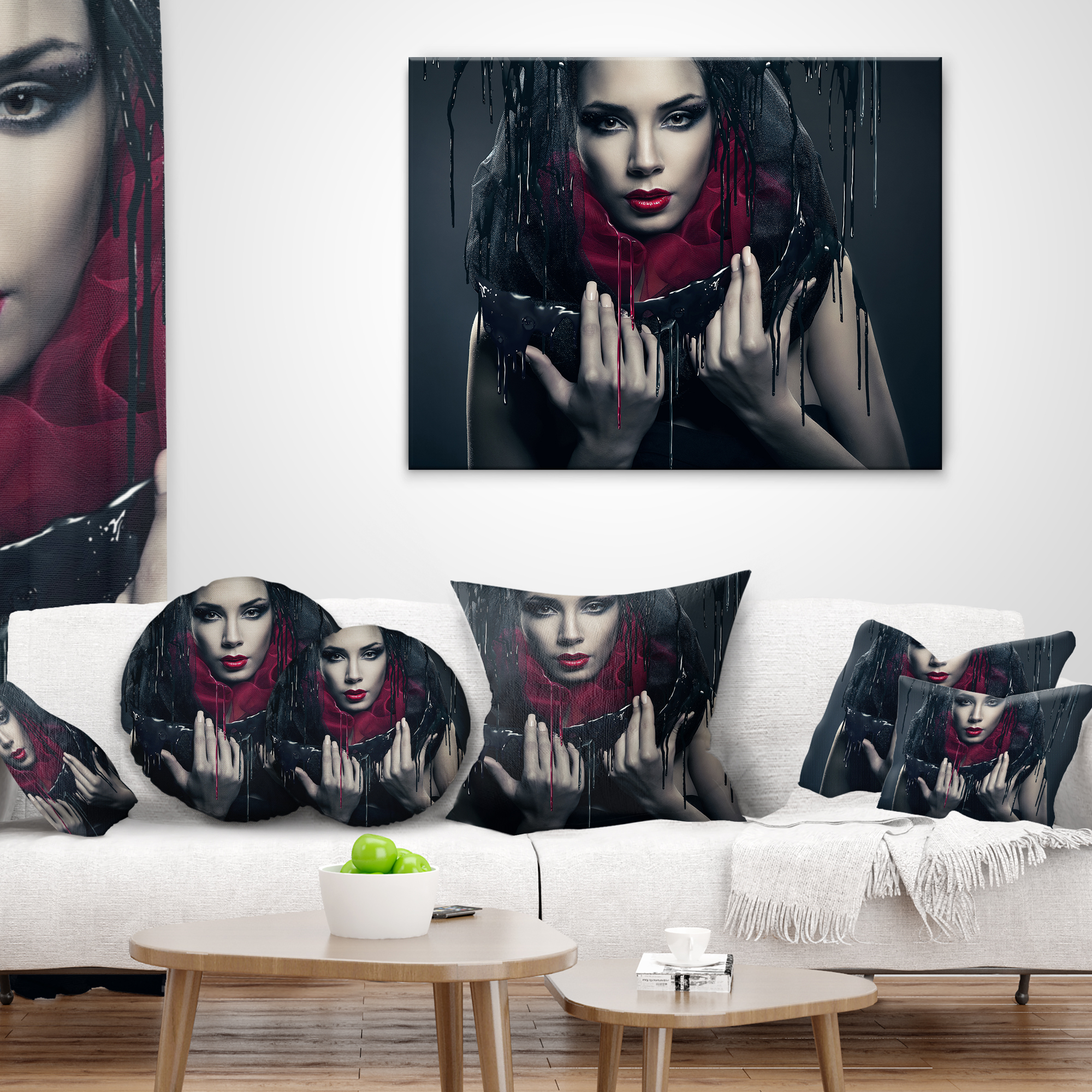 Designart Passionate Woman in Black - Portrait Throw Pillow - 12x20