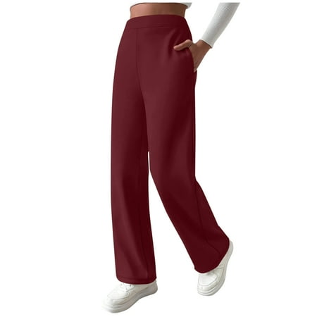 FNFYFH Women Fleece Lined Pants with Pockets Wide Leg Winter Thermal Work Trousers Dressy Casual Petite/Regular/Tall