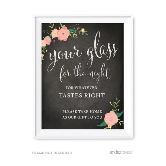 Your Glass For The Night Chalkboard & Floral Roses Wedding Party Signs