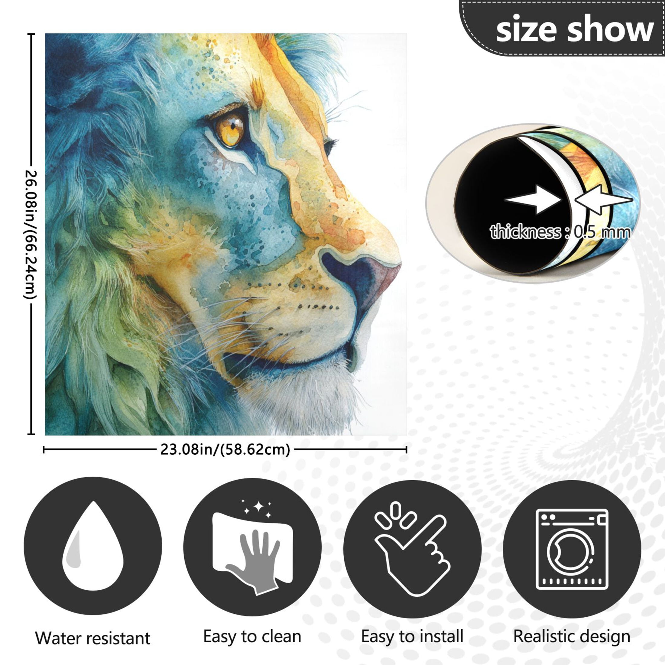 Dishwasher Magnetic Sticker 23x26 Inch Refrigerator Magnetic Sticker Washing Machine Magnetic Sticker Kitchen Panel Magnetic Sticker Home Decor Watercolor Blue Lion