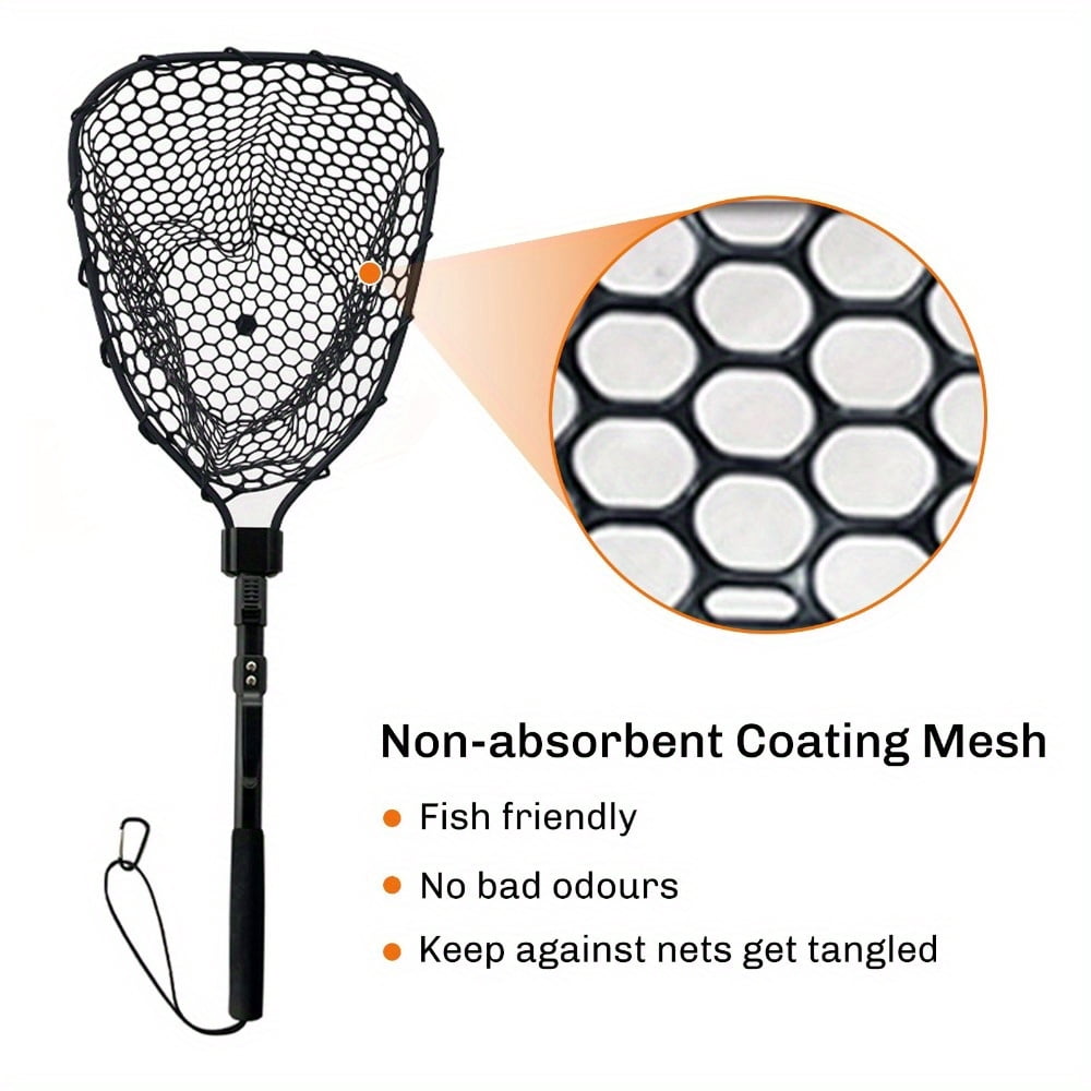 Collapsible Fly Fishing Landing Net with Soft Rubber Mesh, Safe Catch & Release Design, Aluminum Alloy Frame, Comfort EVA Handle and Durable Carabiner