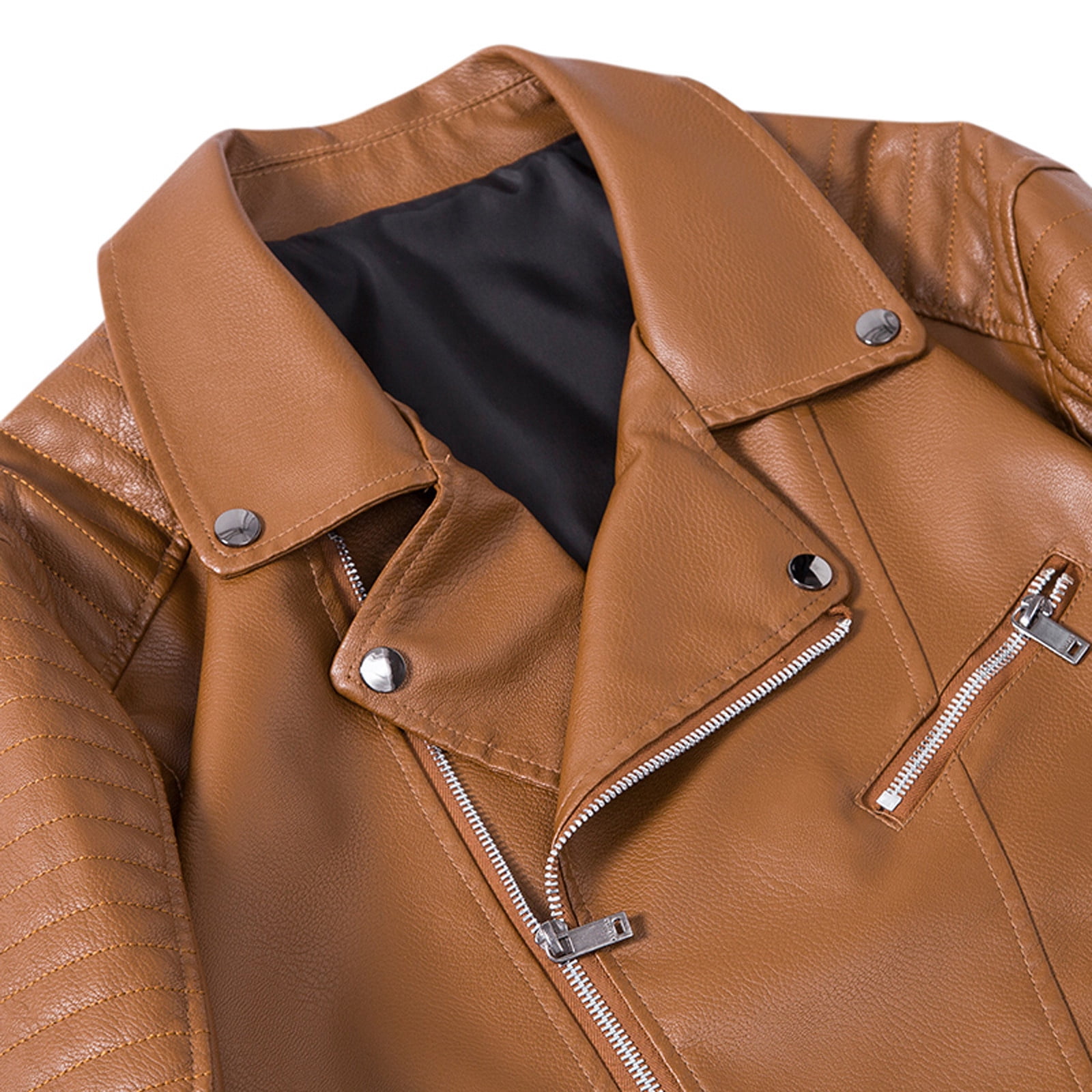 IROINNID Men's Long Sleeve V-Neck Faux Leather Notch Lapel Mid-Length Jacket Solid Color Comfy Autumn Spring And Autumn Faux Leather Jacket