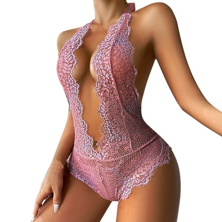 Yuhangmm Sexy Red Ladies Long V Neck Bodysuit Women Valentine Day Sexy Lingerie Embroidery Lace Corset plus Size Women Lingerie