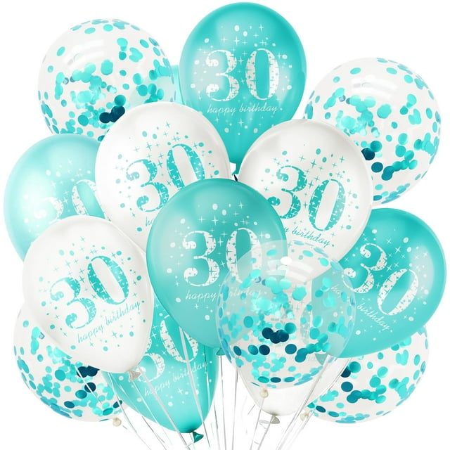 Globos de Fiesta UniBirthLon 18 Piezas 30º Cumpleaños Azul y Blanco