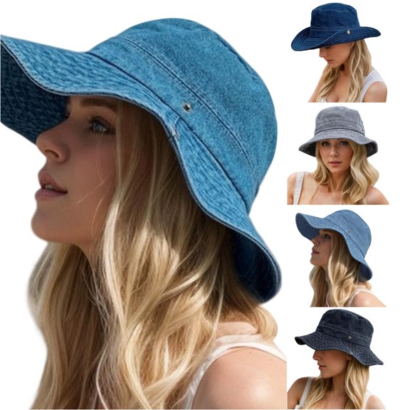 Stylish Sun Hats for Women Men Unisex Casual Denim Wide Brim Summer Beach Outdoor Sun Hat Comfortable Lightweight Breathable Outdoor Hats for Men