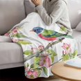 thumbnail image 3 of Pink Flower Blanket Soft Cozy Warm Throw Blanket for Couch, Plush Fuzzy Flannel Fleece Blankets for Sofa, Green Leaf Birds Vintage Painting Spring Bed Blankets Lightweight Gifts for Women, 50"x80", 3 of 9