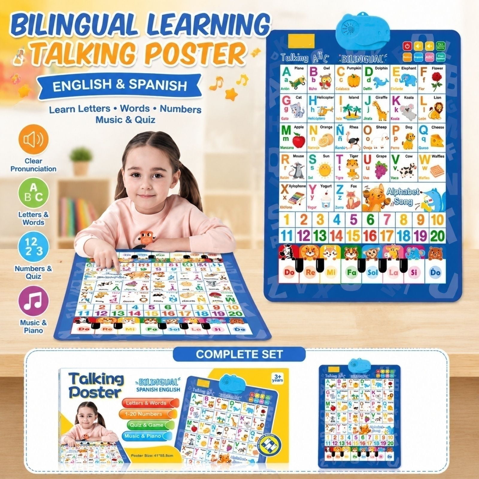 Talking Wall Chart 2026 New Bilingual Interactive Electronic Alphabet Wall Chart English and Spanish Learning Poster