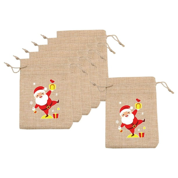 6 bolsas de arpillera con cordón con diseño navideño, reutilizables, de 14 x 10 cm Papa Noel