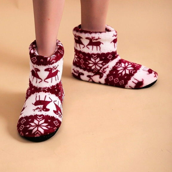 WOYY Christmas Bootie Slippers For Women Winter Warm Slippers Xmas Flat Home Shoes