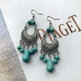 thumbnail image 5 of K-KED Ethnic Style Pine Stone Tibetan Silver Water Droplet Tassel Long Earrings-7, 5 of 9