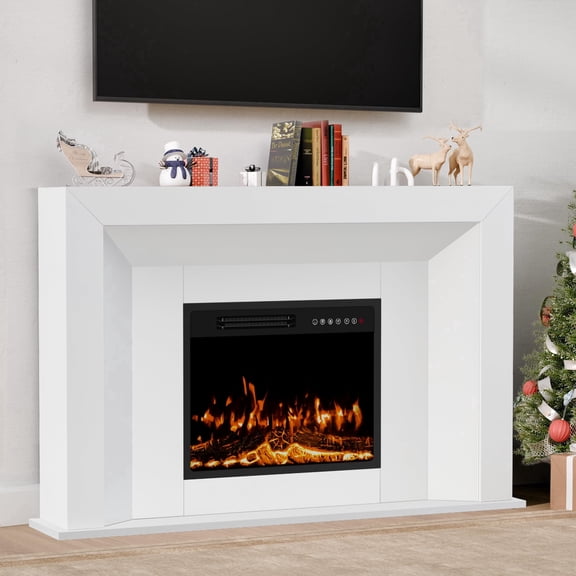 50 Inch Electric Fireplace TV Stand with Mantel, 23" Insert Heater with 12 Flame Colors, Remote & Touch Screen, Adjustable Thermostat & Timer for Living Room Bedroom