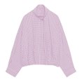 thumbnail image 5 of Women's Gingham Plaid Cropped Windbreaker Jacket Zip Up Mock Neck Long Balloon Sleeve Wind‑Resistant Loose Fit Casual Fall Spring Outerwear Purple, 5 of 9