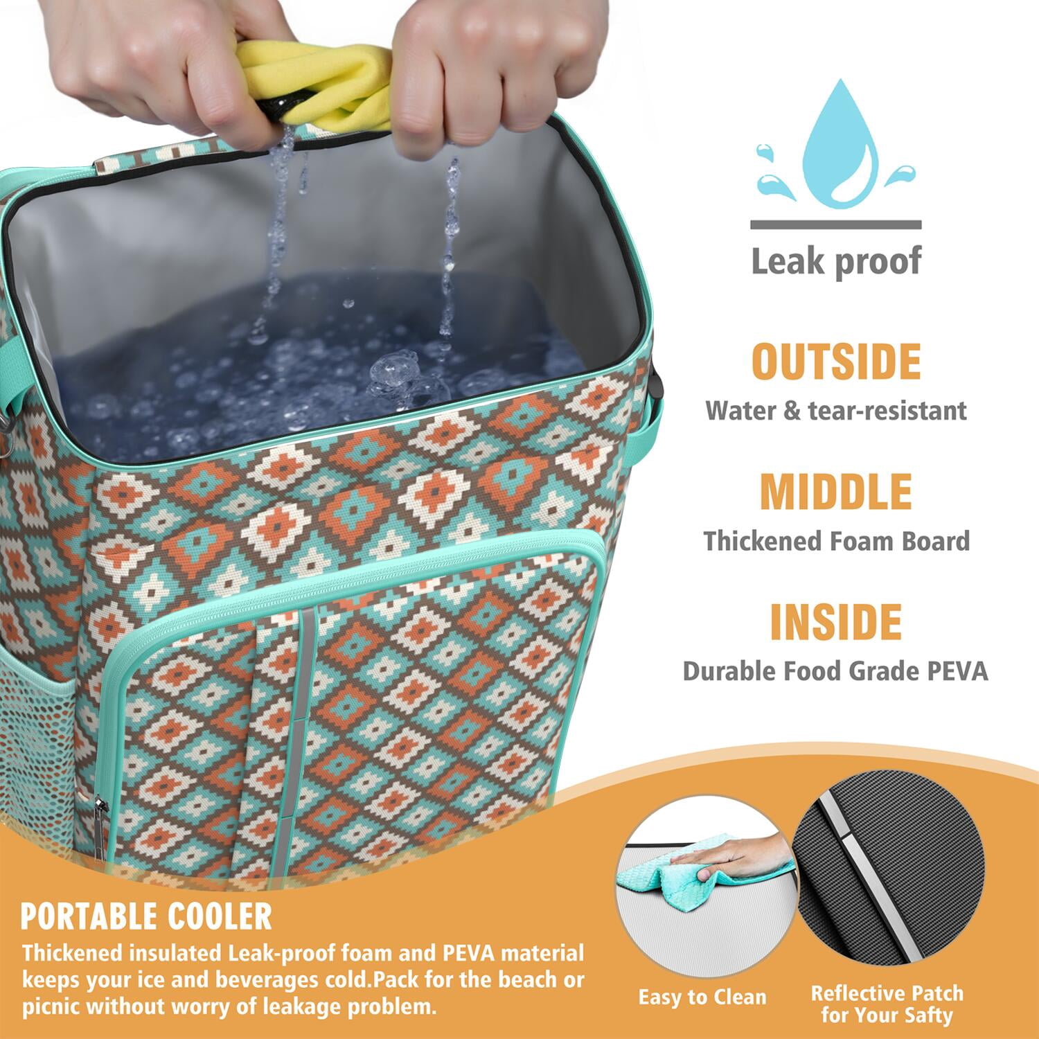 Travel Cooler Bag - Boho Bohemia Flower Camping Beer Cooler Backpack with Bottle Opener- Waterproof Insulated Picnic Backpacks - Cooler Bag for Beach