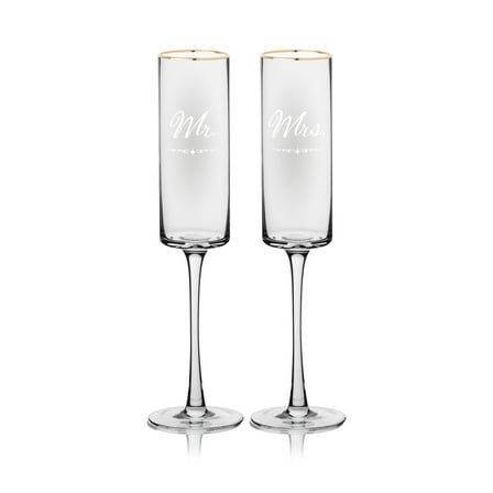 Mr. And Mrs. Non-Personalized Gold Rim Chpn. Flute - Set of 2