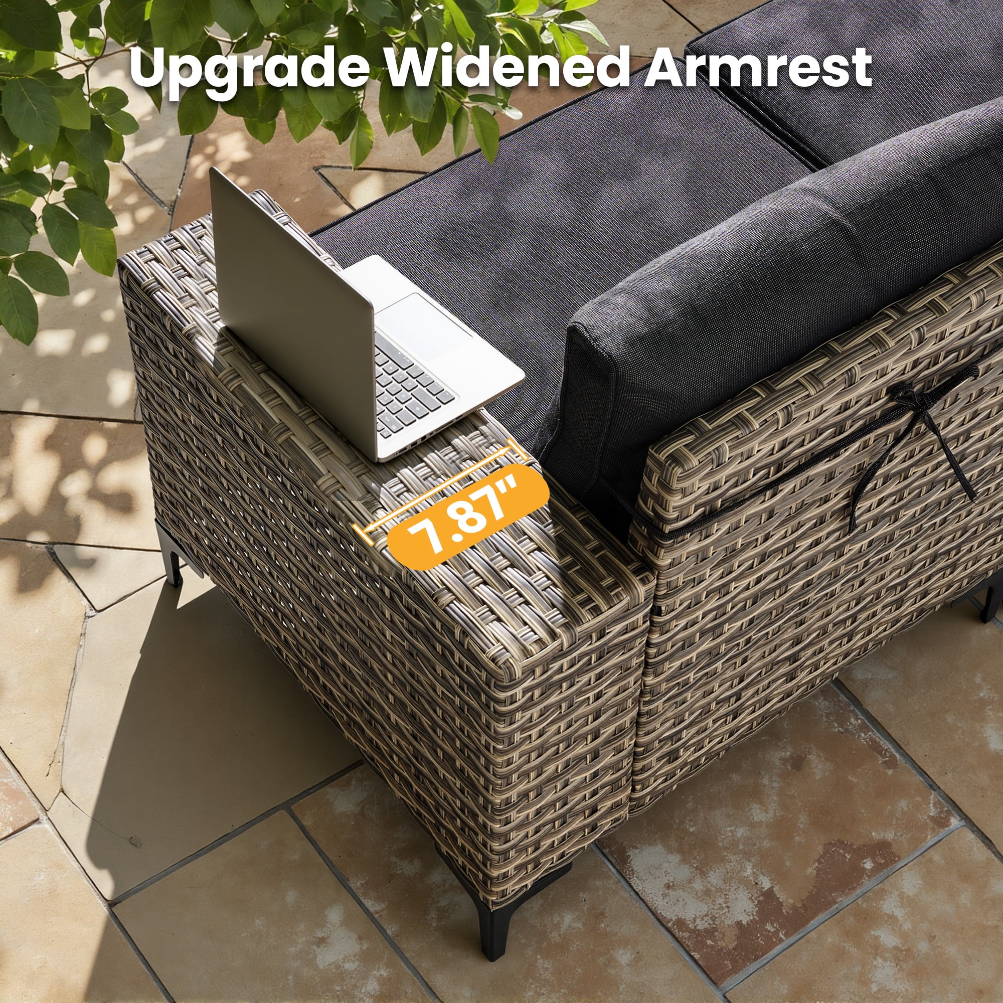 Vcatnet 8 Pieces Patio Furniture Sets with Fire Pit Wicker Outdoor Conversation Sectional Sofa with Swivel Rocking Chairs and Side Table, Black