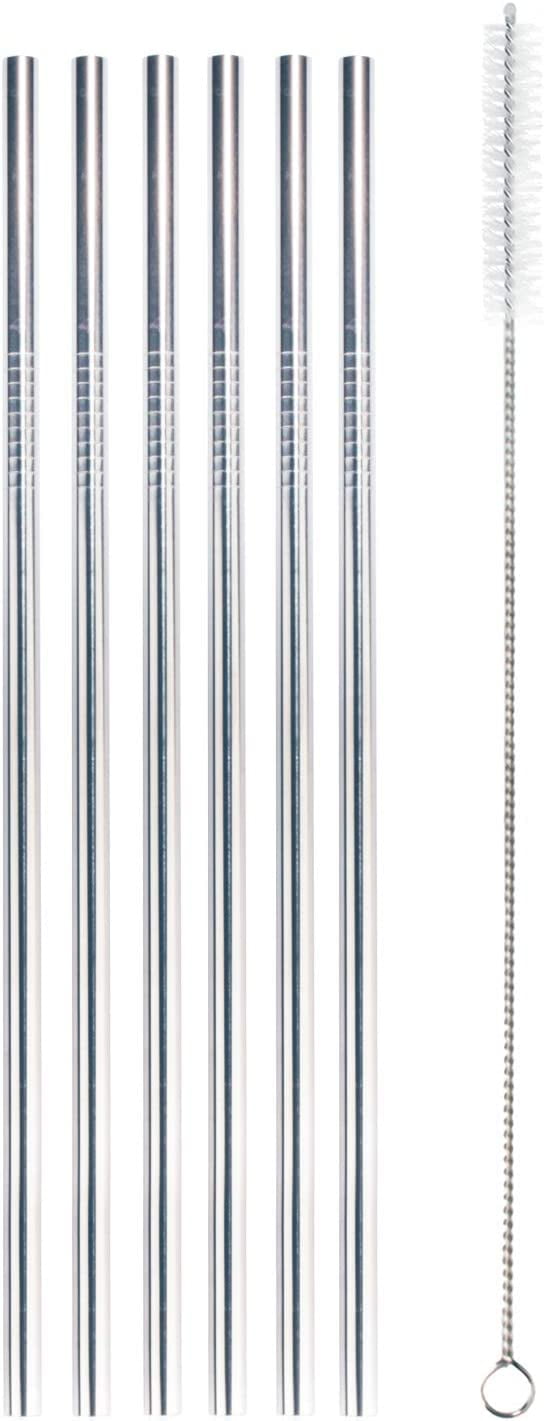 8 Reusable Stainless Steel Drinking Straws With 2 Cleaning Brushes & Travel Case - Silver