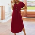 thumbnail image 1 of LOVZFMLL Robe d'Été Nouvelle pour Femme Ajustée à Manches Courtes Robe T-shirt Colorée Rouge 2TG, 1 of 6