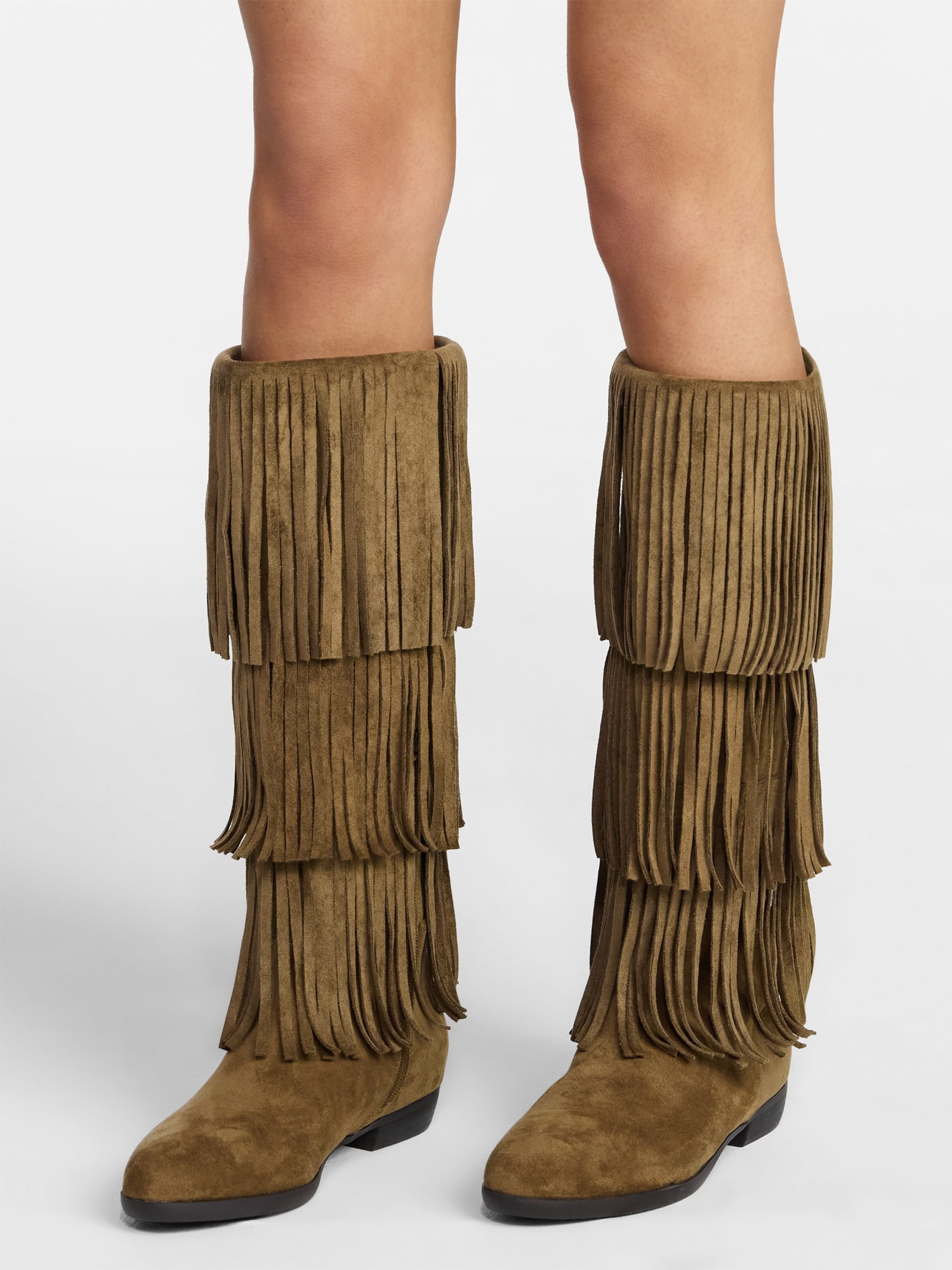No Boundaries Tall Faux Suede Fringe Boots, Women's