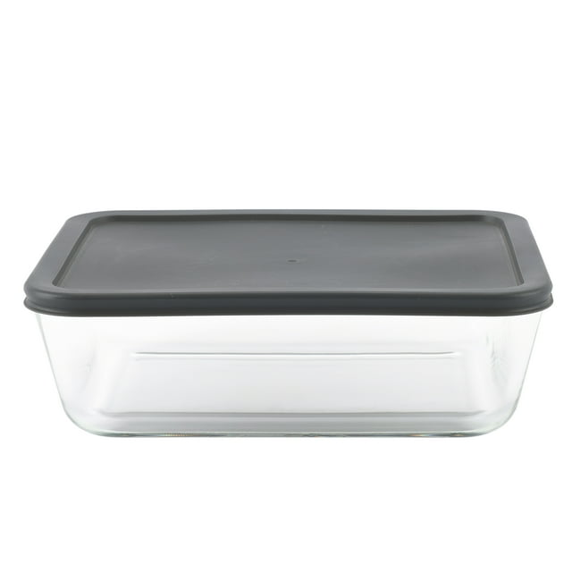 Mainstays Rectangle Glass Food Storage Container with PE Lid 2.5 L
