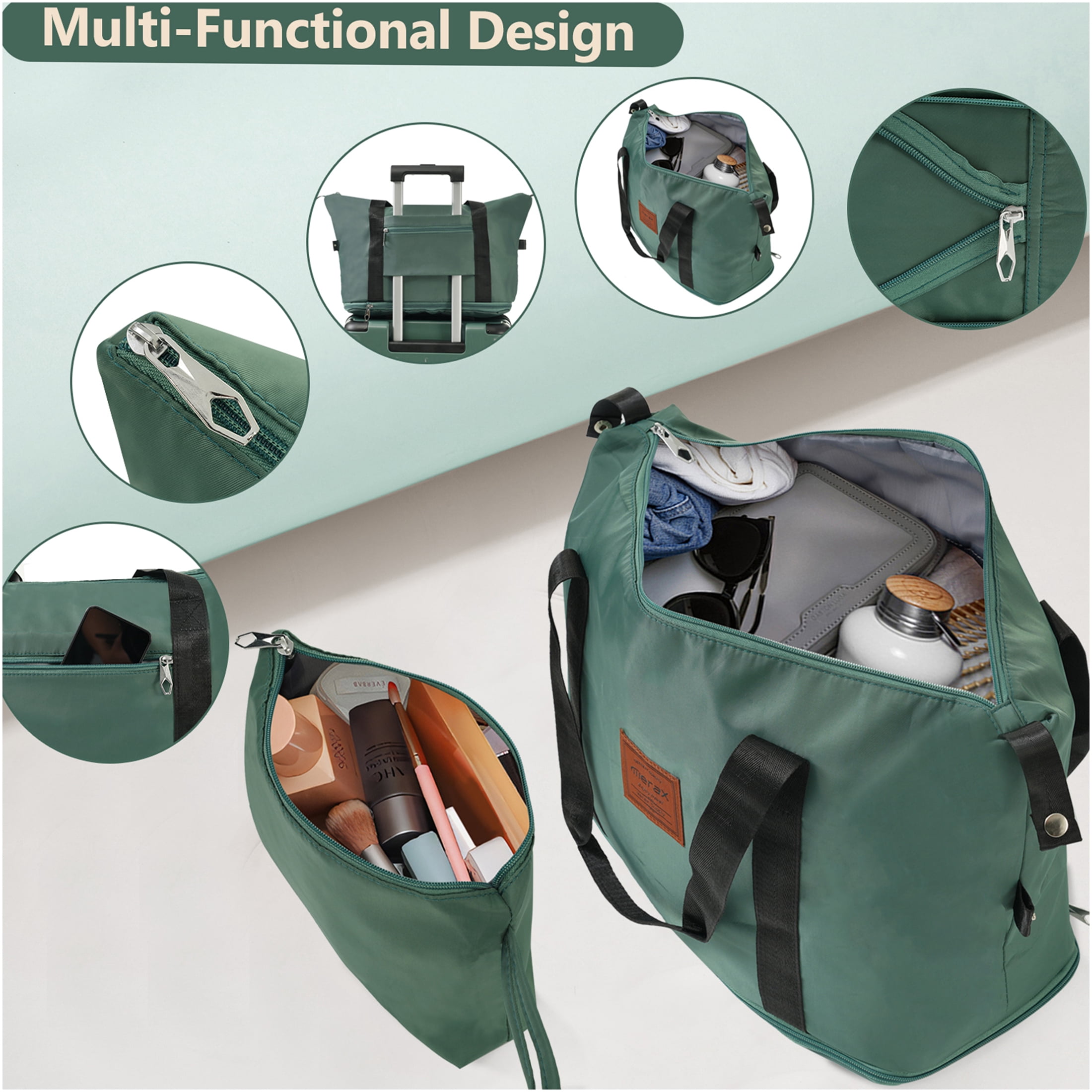 JERFIT 3-Piece Green Hardshell Spinner Luggage Set, 20 Inch Carry On ABS Suitcase with TSA Lock, Weekender Duffel & Toiletry Bag for Air Travel
